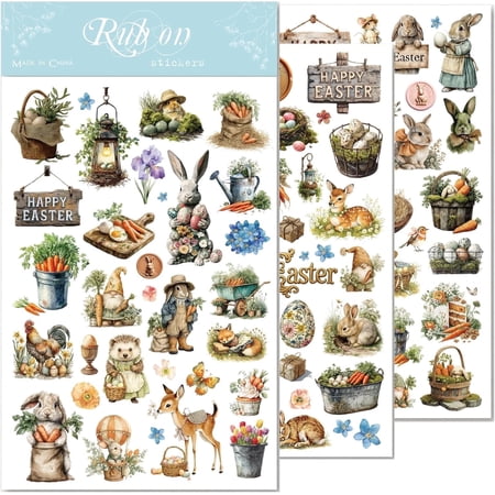 CATaireen Blue Easter Rub on Transfer Stickers for Adults Craft Scrapbook Spring Press Decal DIY Paper Fabric Wood Decorations