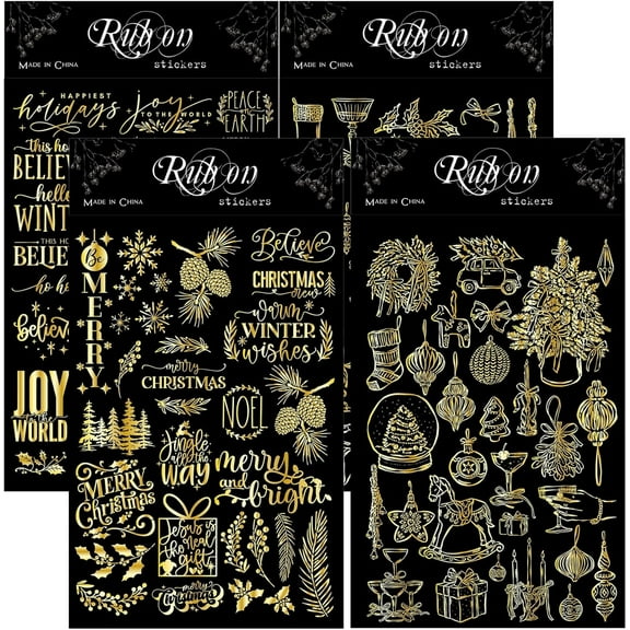 CATaireen Merry Christmas Quotes Xmas Gold Foil Rub On Transfer Stickers Holiday Words Decals for DIY Scrapbooking Greeting Cards Making Crafts