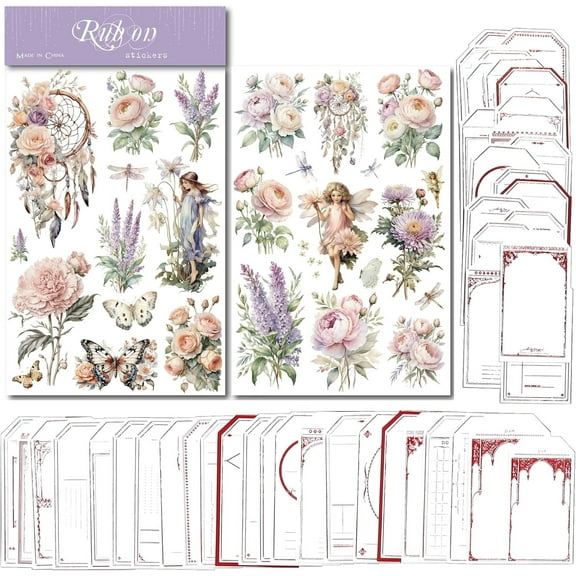 CATaireen Rub on Transfer Stickers Fit Paper Wood Fabric Fairy Elements Scrapbooking Supplies Art Collage Card Making Vintage Junk Journal Set for Adults