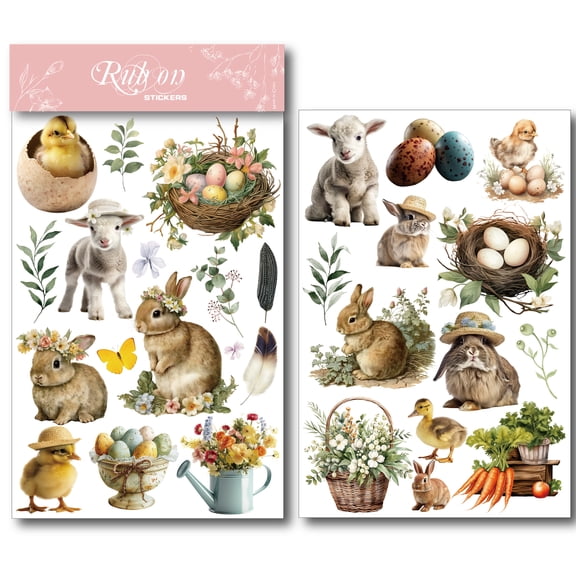 CATaireen Spring Easter Bunny Rub-on Transfer Sticker Use for Paper Fabric