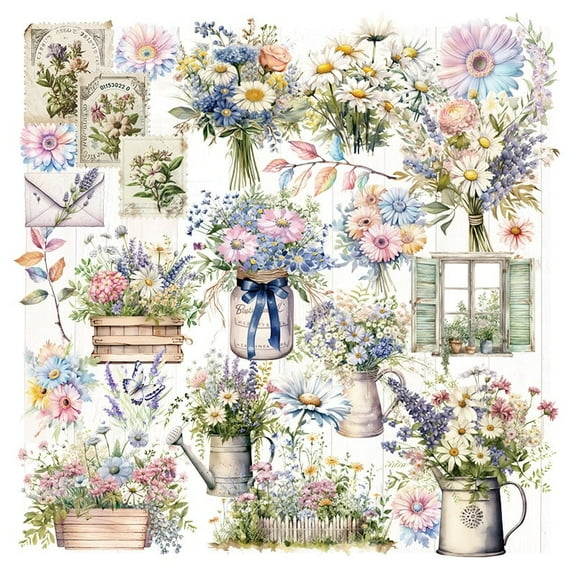 CATaireen Vintage Vellum Stickers Floral Plants Elements Scrapbooking Supplies Flowers Botanic Natural Translucent Paper Self-Adhesive Junk-Journal Items