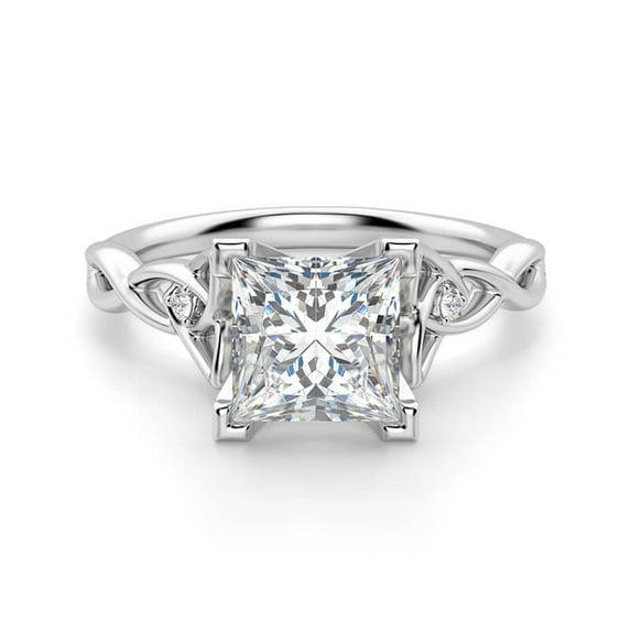 CAUER 14K White Gold Plated Princess & Round Moissanite Vintage Ring for Women – Timeless Jewelry Gift with Certificate & Lifetime Warranty