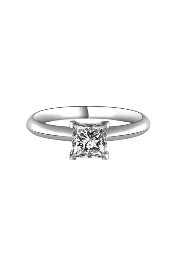 INDIA 14K White Gold Plated Sterling Silver Princess Cut Moissanite Solitaire Ring VVS1-VVS2 D-E Color – Custom Engraving, Gift Box, Free Worldwide Shipping & Warranty