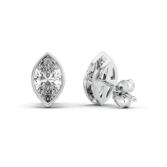 CAUER INDIA Marquise Cut Moissanite Stud Earrings for Women, 925 Sterling Silver, 14K White Gold Plated, Bezel Setting, VVS1-VVS2 Sleek Minimal Jewelry with 6-Month Warranty