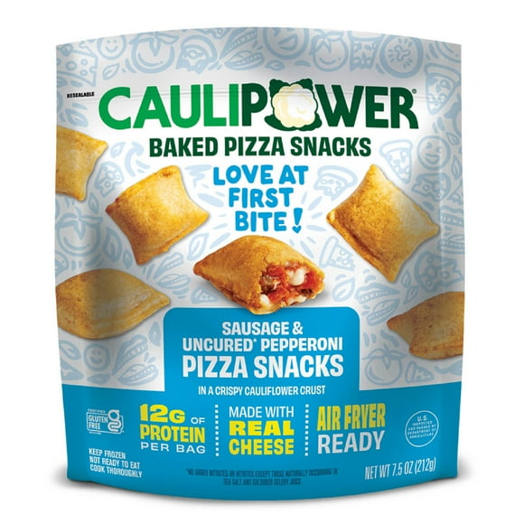 CAULIPOWER Sausage & Uncured Pepperoni Pizza Snacks, Frozen, Gluten Free, 7.5 oz