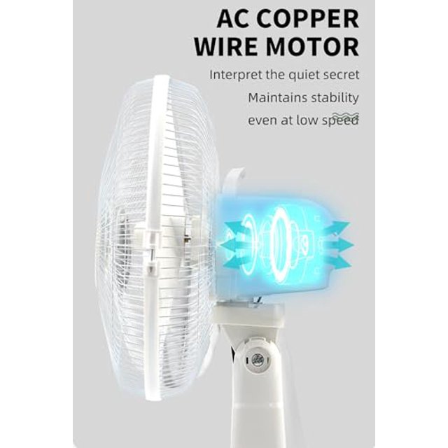 CAULO 12 Inch Rechargeable Fan,AC DC Solar Fan Left and Right Shaking