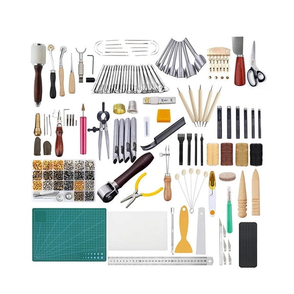 CAURHQSX 366pcs/set Professional Leather Craft DIY Tools Kit Hand Sewing Stitching Punch Carving Work Saddle Leather Craft Accessories