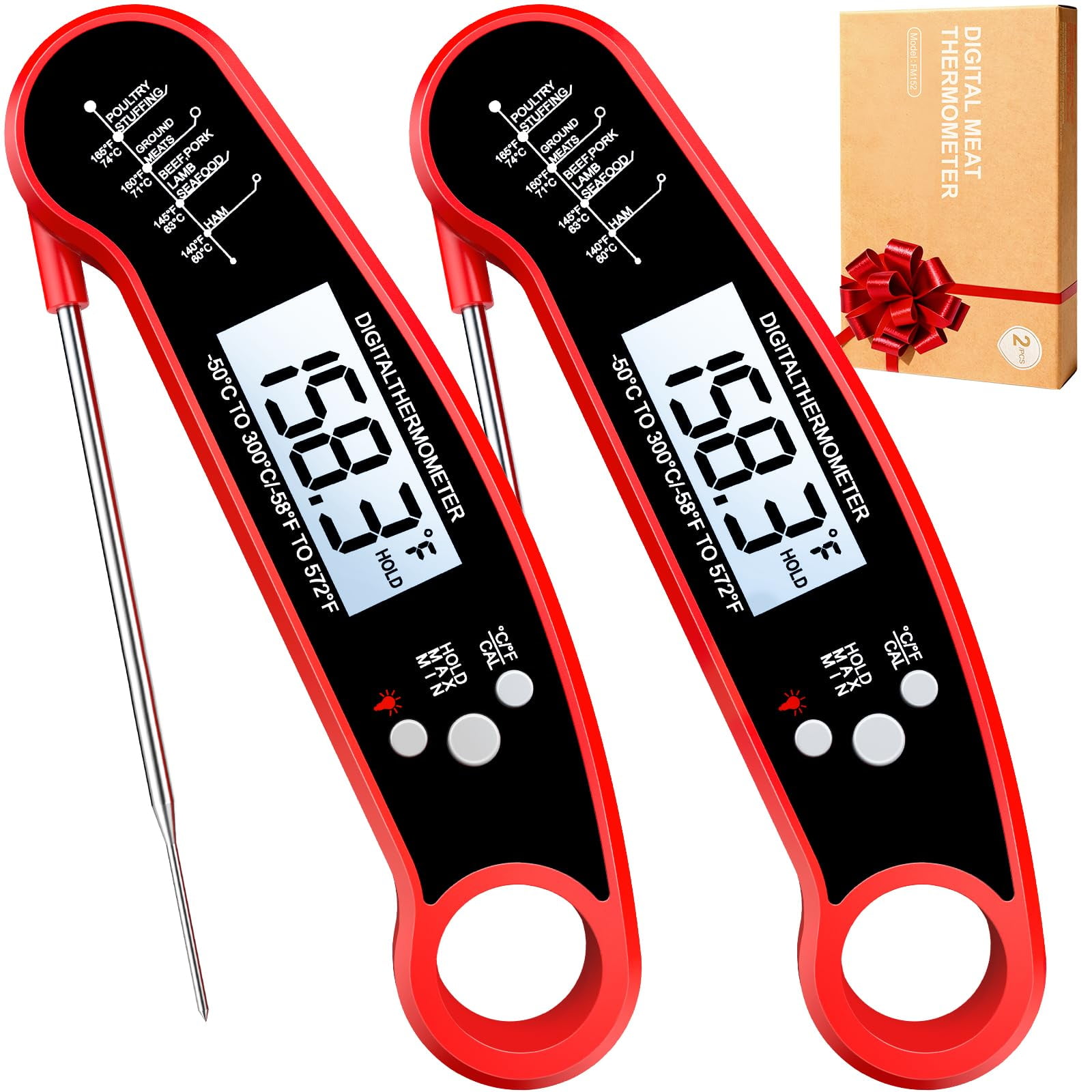 CAURHQSX Meat Thermometer Digital - Instant Read Food Thermometer for Cooking Grilling, Candy, Air Fryer, Griddle Probe Kitchen Gadgets Essentials BBQ Accessories, Gifts for Him, Red