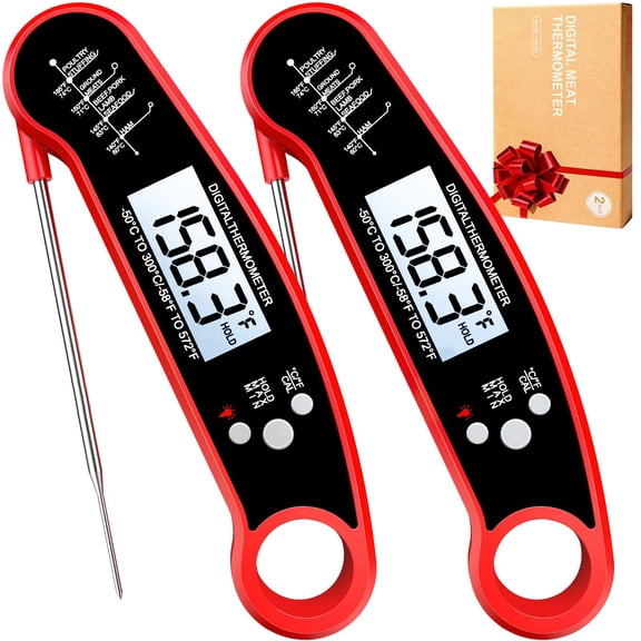 CAURHQSX Meat Thermometer Digital - Instant Read Food Thermometer for Cooking Grilling, Candy, Air Fryer, Griddle Probe Kitchen Gadgets Essentials BBQ Accessories, Gifts for Him, Red