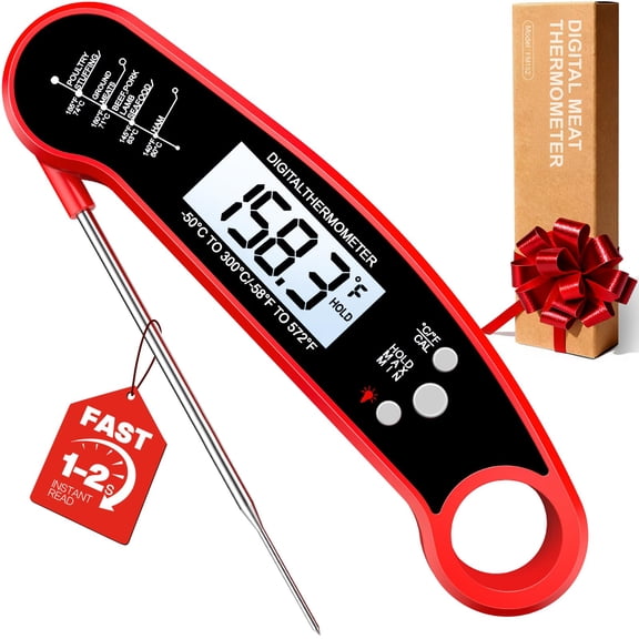 CAURHQSX Meat Thermometer Digital - Instant Read Food Thermometer for Cooking Grilling, Candy, Air Fryer, Griddle Probe Kitchen Gadgets Essentials BBQ Accessories, Gifts for Him, Red