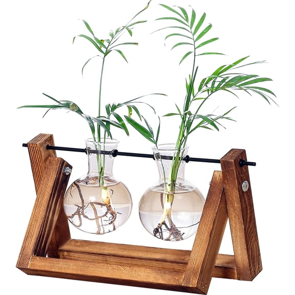 CAURHQSX Plant Terrarium Propagation Station-3 Glass Bulb Vases with Retro Wooden Stand Boho Desktop Planter for Hydroponics Home Garden Indoor Home Office Decor Unique Gifts for Women & Plant Lovers