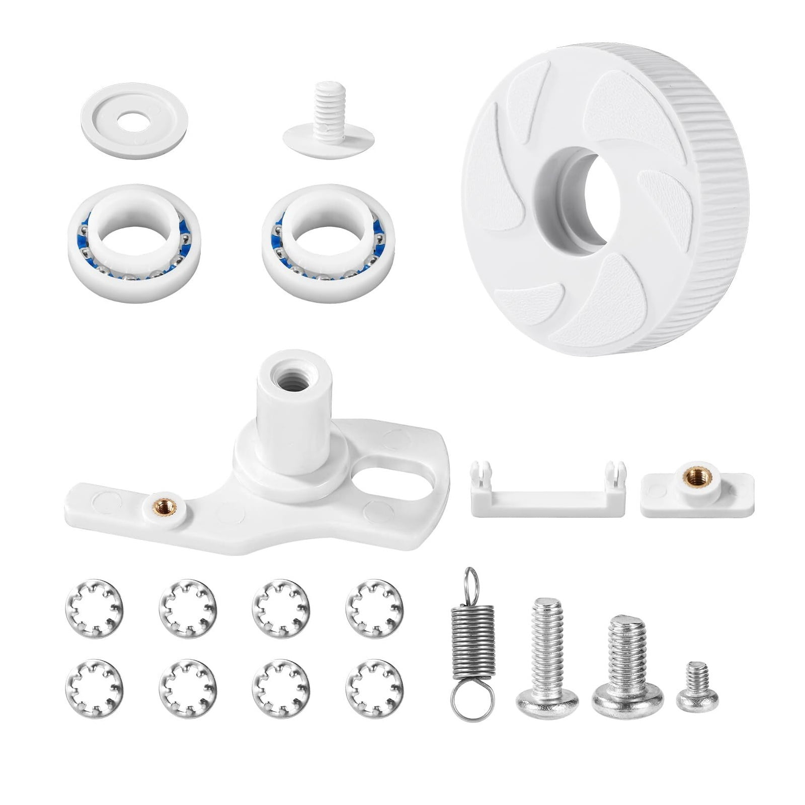 CAURHQSX Pool Cleaner Idler Wheel Replacement Kit Part for Polaris 280 180, ABS Metal White Ball Bearing with Tire C16 C36 Swing Shaft Components C36 Wheel Washer Swing Axis