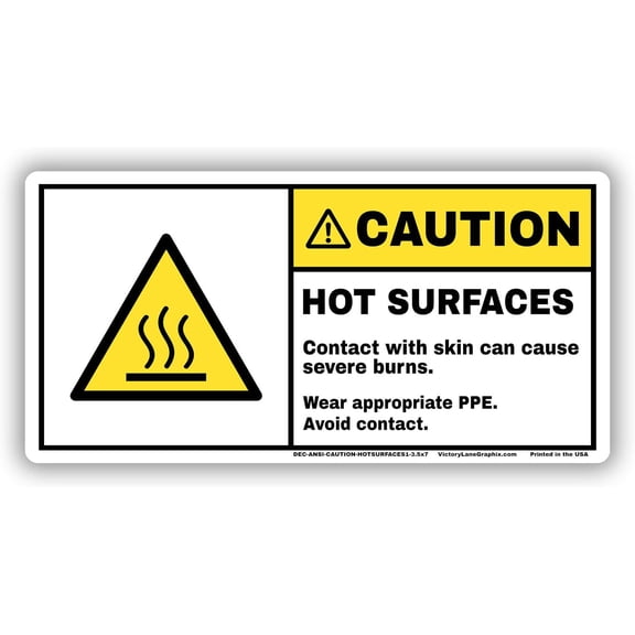 CAUTION - Hot Surface Warning Labels  10 Pack  ANSI Z535 Stickers for High Temperature Hazard  Industrial Safety Decals  Waterproof UV Laminated Vinyl  Strong Adhesive  3.5 x 7