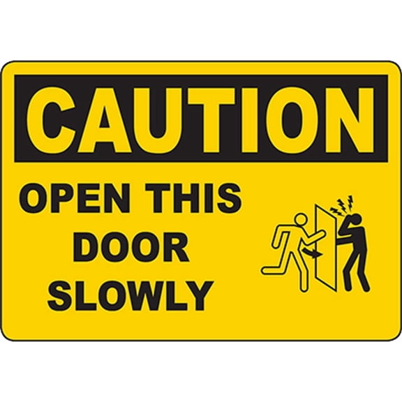 CAUTION Open This Door Slowly Sign w/Symbol Metal Sign 8x12 Inch Notice Danger Warning Caution for Outdoor & Indoor
