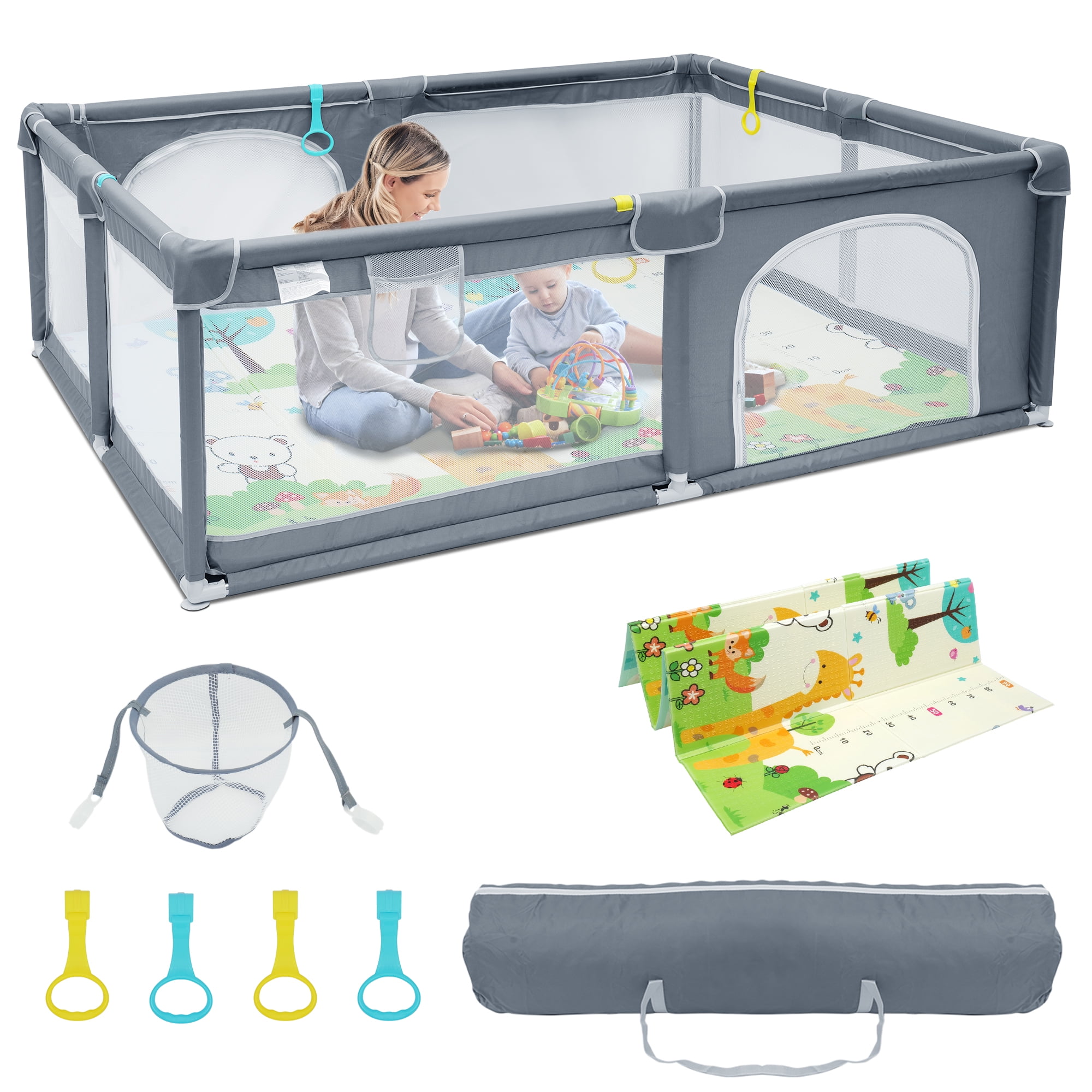 CAUTUM Large Baby Playpen for Toddler, Indoor & Outdoor, 78"x59"x26" with 0.4" Playmat Gray - image 1 of 9