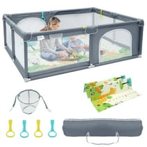 CAUTUM Large Baby Playpen for Toddler, Indoor & Outdoor, 78"x59"x26" with 0.4" Playmat Gray
