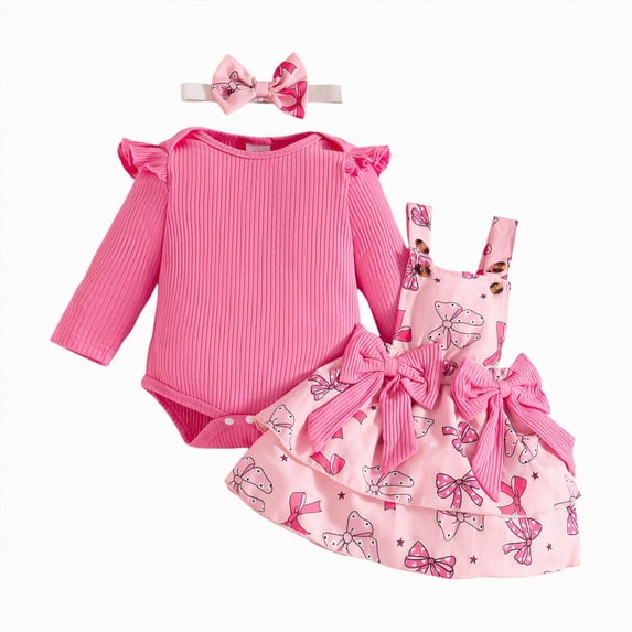 CAUYDY 0 3 6 9 Months 1T 2T Baby Girl Cute Clothes Set Newborn Girls Long Sleeve Bodysuit Infant Fall Winter Romper Toddler Outfit Sizes 0-3 Months,Hot Pink