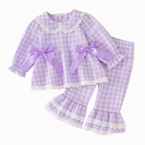 CAUYDY 0M 3M 6M 9M 12M Preemie Girl Clothes Newborn Going Home Outfit Girls Pjs Fall Winter Long Sleeve Shirt Elastic Waist Pants 2PCS Set Infant Pajamas Sizes 6-12 Months,Purple