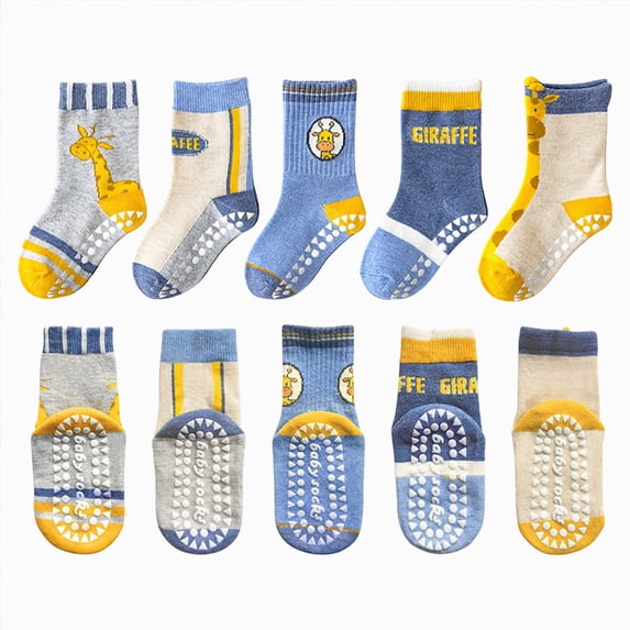 CAUYDY 1T 2T 3T Toddler Baby Boys Floor Socks 12PC Set Little Kids Grip Crew Socks Mid Cut Fall Winter Spring Sizes 1-3 Years