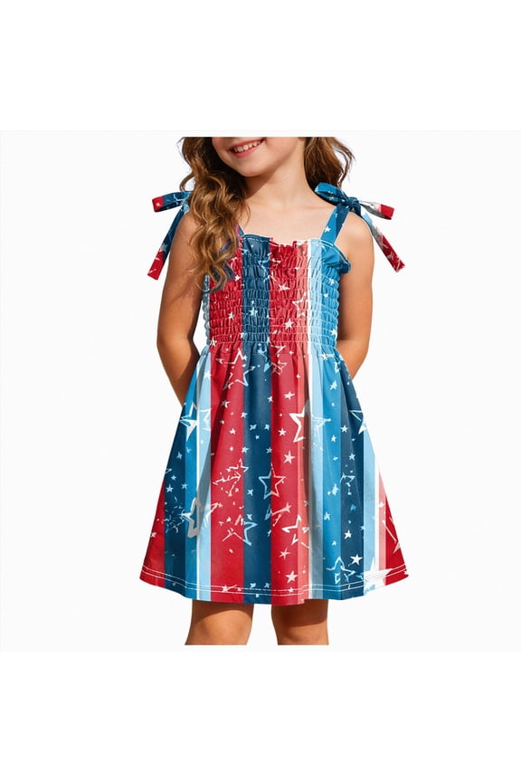 1T 2T 3T Toddler Girls 4th of July Clothes 4T 5T 6T Kids Girl Outfit Baby Stars Stripes Sleeveless Dress Independent's Day Suit Children's Gift (Sizes 5-6 Years,Hot Pink)