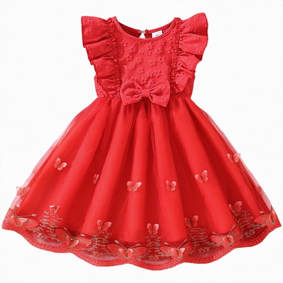 CAUYDY 2T 3T 4T Little Baby Girl Summer Dress 5T 6T 7T Kid Girls Tulle Dresses Ruffle Sleeveless Children's Birthday Party Wedding Graduation Ceremony Dress (Sizes 6-7 Years,F2-Red)