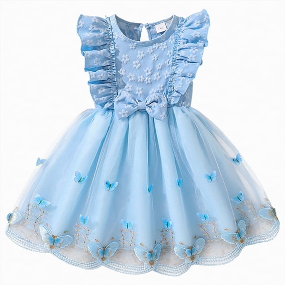 CAUYDY 2T 3T 4T Little Baby Girl Summer Dress 5T 6T 7T Kid Girls Tulle Dresses Ruffle Sleeveless Children's Birthday Party Wedding Graduation Ceremony Dress (Sizes 4-5 Years,F2-Blue)