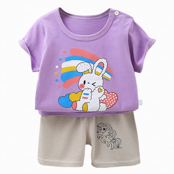 CAUYDY 2T 3T Toddler Baby Girls Boys 2 Piece Outfits Tops and Shorts Set 4T 5T 6T Kids Soft Clothing Sets Sports Tracksuit 9-18M Infant Summer Pajamas Set (Sizes 3-4 Years,L04-Purple)