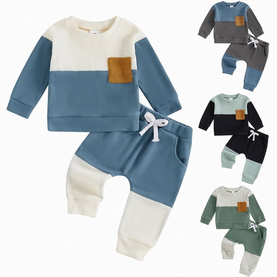 CAUYDY 3 6 9 12 18 Months 1-5T Baby Boy Going Home Outfit Newborn Long Sleeve Pullover and Joggers Pants 2PCS Clothing Set Fall Winter Autumn Gift for Infant Green for Sizes 6-12 Months