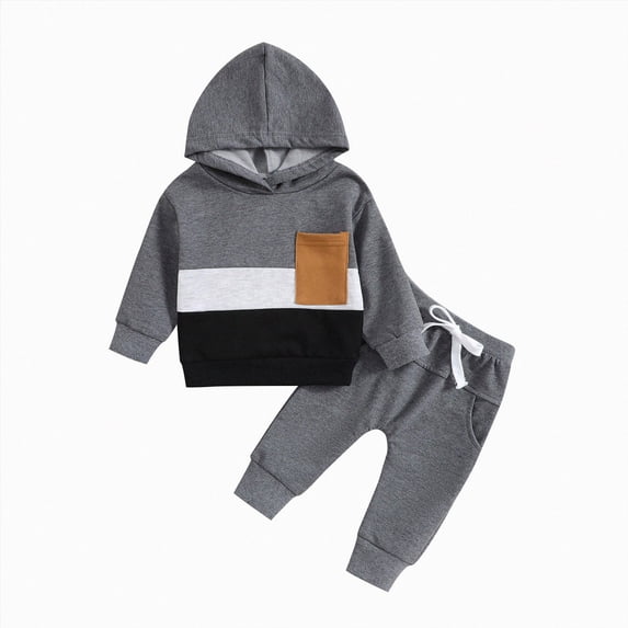 CAUYDY 3 6 9 12 18 Months 1-5T Infant Boys Coming Home Outfit Baby Long Sleeve Shirt and Elastic Sweatpants 2PCS Clothes Set Fall Winter Gift for Child Grey for Sizes 3-6 Months