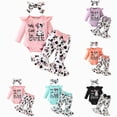 thumbnail image 1 of CAUYDY 3 6 9 12 18 Months Baby Girls Cow Outfit Toddler Girl Long Sleeve Romper Pants Headband 3PCS Cute Clothing Set Fall Winter Pink Sizes 0-3 Months, 1 of 7