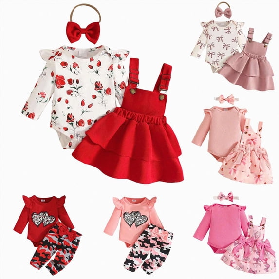 CAUYDY 3 6 9 12 18 Months Preemie Girls Clothing Baby Girl Long Sleeved Bodysuit Set Newborn Fall Winter Romper Toddler Christmas Gift Red Sizes 0-3 Months