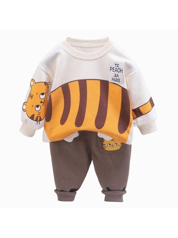 3 6 9 12 18 Months Toddler Boys Fall Winter Clothes 2T 3T 4T 5T Baby Long Sleeve Top Joggers Pants 2PCS Cute Set Newborn Outfits Yellow for Sizes 18-24 Months