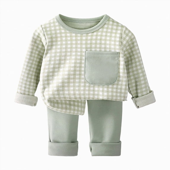 CAUYDY 3 6 9 12 Months Baby Boys Clothes Infant Pajamas for Boy Cute Long Sleeve Tee Shirt and Pants 2 Piece Set Newborn Pjs Preemie Sleepers Fall Winter Sizes 9-12 Months,Light Green