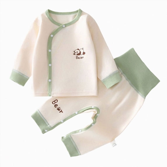 CAUYDY 3M 6M 9M 12M Newborn Baby Pajamas for Boys Preemie Clothes Boy Fall Winter Long Sleeved Top and Elastic Pants 2 Piece Set Infant Sleepers Cute Sizes 6-9 Months,Light Green