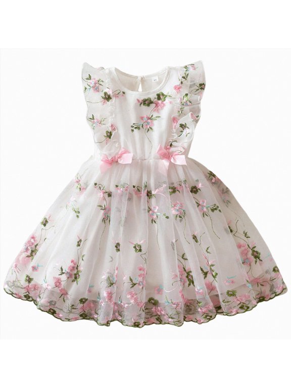 3T 4T Toddler Girl Summer Floral Ruffle Dresses Little Baby Girls Birthday Tulle Princess Dress Easter Children's Day Graduation Gift for Kid Girls 5T 6T 7T (Sizes 4-5 Years,F2-White)