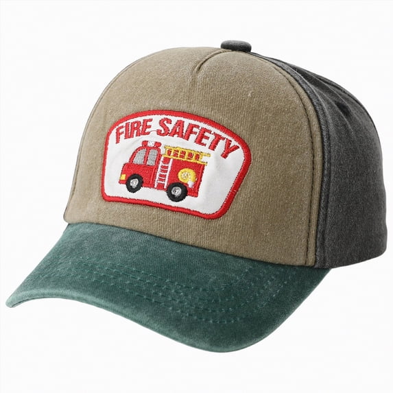 CAUYDY 4T 5T 6T Kid Boys Summer Hat Fire Truck Water Washable Baseball Cap With Patchwork Embroidery Color Blocking Cartoon Childrens Cap (Sizes 3-8 Years,L04-Black)