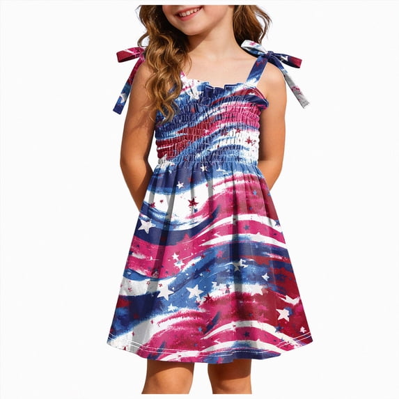 CAUYDY 4th Of July Baby Girl Clothes 1-5T Toddler Girls Dress 6-7 Years Kids Independence Day Outfits July 4th Little Girls Dresses (Sizes 3-4 Years,Brick Red)