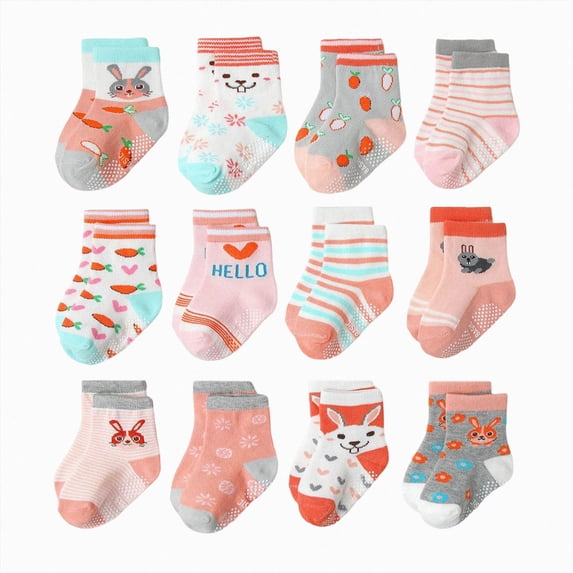 CAUYDY 5 6 7 Years Kids Girls Cute Socks Set 12PC Children Grip Crew Socks Spring Summer Fall Winter Sizes 5-7 Years