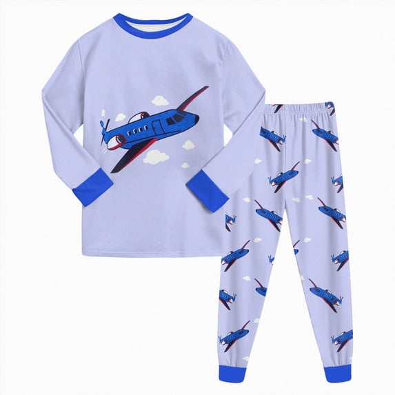 CAUYDY 5T 6T 7T 8Y 9Y 10Y Child Boy Sleepwear Clothes for Kids Long Sleeve Shirt Elastic Pants 2Pcs Cute Set Boys Fall Winter Pajamas Sizes 6-7 Years,Blue