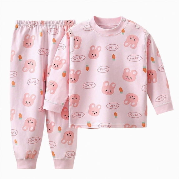 CAUYDY 5T 6T 7T 8Y 9Y 10Y Child Pjs Girl Clothes for Kids Fall Winter Long Sleeve Top Pants 2Pcs Set Girls Sleepwear Sizes 5-6 Years,Pink