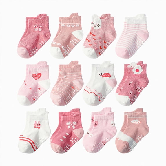 CAUYDY 5Y 6Y 7Y Kids Girls Socks 12PC Set Children Fall Winter Spring Summer Ankle Grip Socks Cute and Soft Sizes 5-7 Years