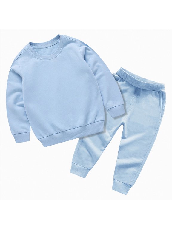 6 9 12 18 Months Infant Boys Fall Winter Autumn Clothes 2T 3T 4T 5T Child Long Sleeve Top Elastic Sweatpants Two Piece Cute Set Preemie Outfits Sky Blue for Sizes 18-24 Months