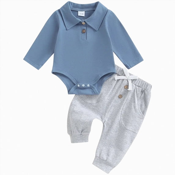 CAUYDY Baby Boy Long Sleeved Romper Preemie Boys Soft Bodysuit Set Toddler Fall Winter Clothes Newborn Outfit 0 3 6 9 12 18 24 Months Sizes 6-9 Months,Blue