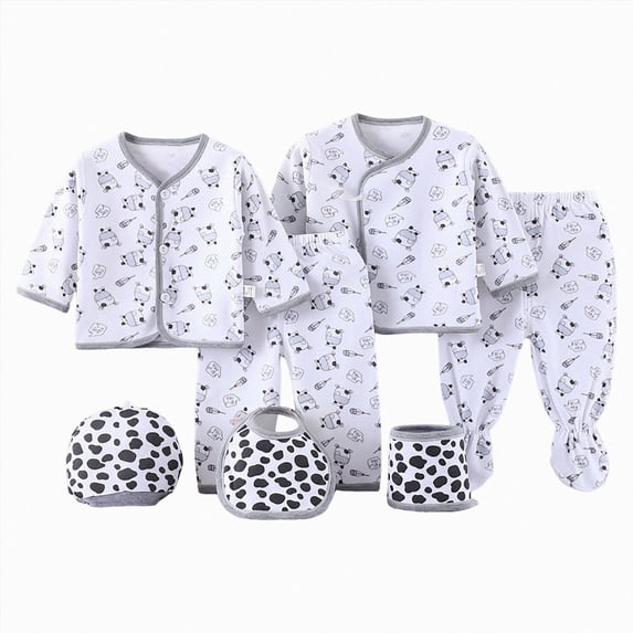CAUYDY Baby Boys Coming Home Outfits Infant Girls Sleepwear Preemie Clothes Long Sleeved Shirt Hat Pants Bib Bellyband 7Pcs Comfy Set Fall Winter Sizes 0-3 Months,Grey