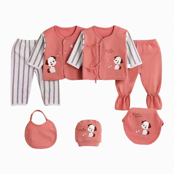 CAUYDY Baby Boys Coming Home Outfits Infant Girls Sleepwear Preemie Clothes Long Sleeved Shirt Hat Pants Bib Bellyband 7Pcs Comfy Set Fall Winter Sizes 0-3 Months,Red