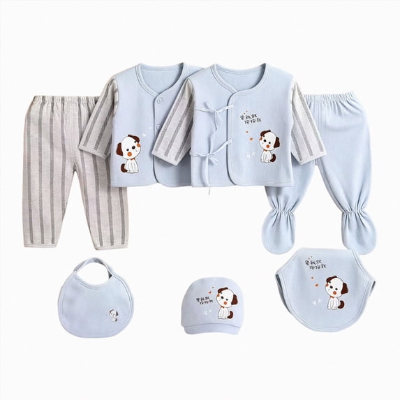 CAUYDY Baby Boys Coming Home Outfits Infant Girls Sleepwear Preemie Clothes Long Sleeved Shirt Hat Pants Bib Bellyband 7Pcs Comfy Set Fall Winter Sizes 0-3 Months,Light Blue