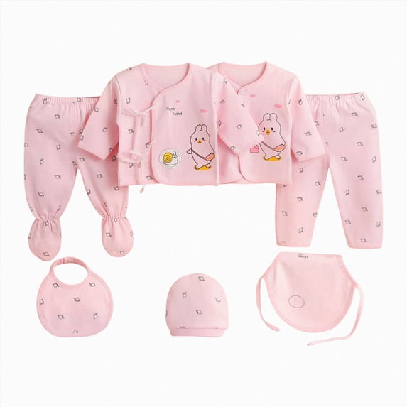 CAUYDY Baby Boys Outfits Infant Girls Clothes Newborn Sleepers Long Sleeve Shirt Hat Pants Bib Bellyband 7PCS Comfy Set Fall Winter Spring Summer Sizes 0-3 Months,Light Pink