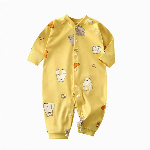 CAUYDY Baby Boys Romper Newborn Clothes Fall Winter Preemie Long Sleeve Bodysuit Infant Boy Pajamas Toddler Sleepwear 6 9 12 18 Months Yellow for Sizes 6-12 Months