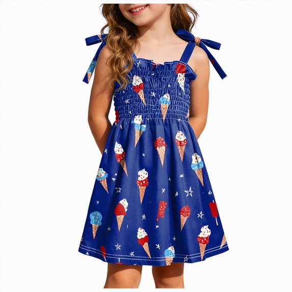 CAUYDY Baby Girl Dresses 5T 6T 7T Kid Girls' 4th of July Straps Dress 2T 3T 4T Toddler American Flag Stars Striped Sundress Independence Day Children's Outfits (Sizes 1-2 Years,Navy)
