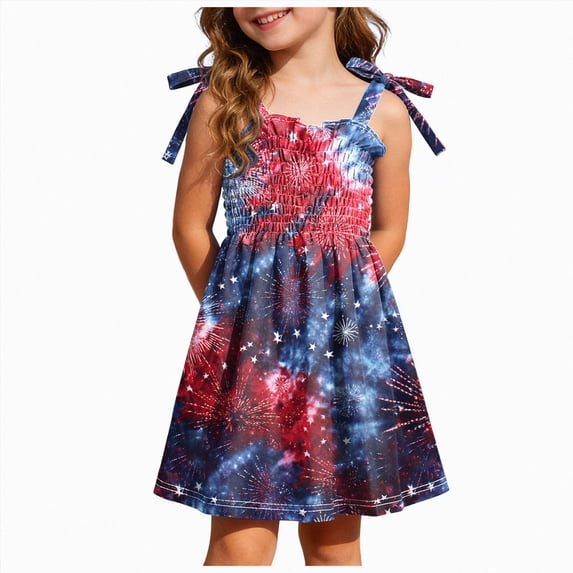 CAUYDY Baby Girl Dresses Toddler Girls 4th of July Straps Dress Kids American Flag Stars Striped Sundress Child Independence Day Outfits 1T 2T 3T 4T 5T 6T (Sizes 3-4 Years,Watermelon Red)
